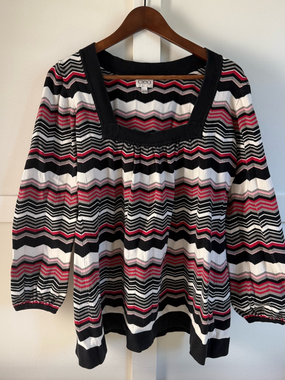 Cleo Chevron Stripe Square Neck Cotton-Blend Top